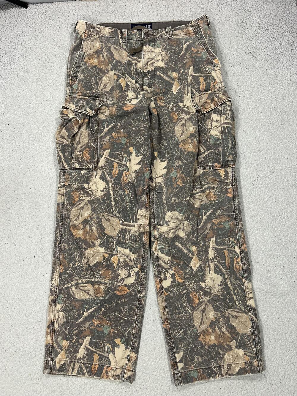 Abercrombie & Fitch Cargo Pants Mens 34x32 Brown Camo Baggy Hunting Outdoors